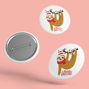 Chapa Redonda De 2,5 Cm Merry Christmas Sloth   Vacaciones