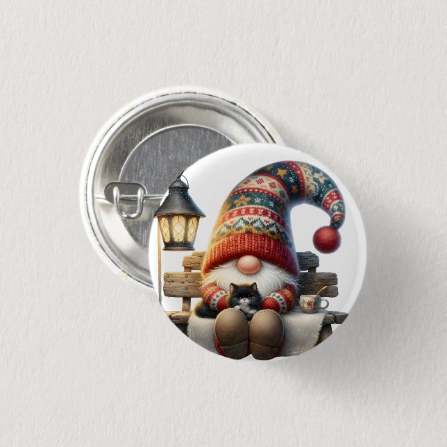 Chapa Redonda De 2,5 Cm Metal Button Pin Winter Gnome (Anverso y reverso)