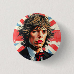 Chapa Redonda De 2,5 Cm Mick Jagger Rolling Stones frente a Union Jac