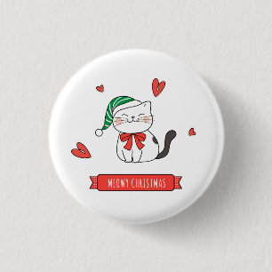 Chapa Redonda De 2,5 Cm Minimalista Feliz Navidad Gatito Kitty Cat Navidad