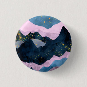 Chapa Redonda De 2,5 Cm Minimalista Luna Estrellas Montaña Valle Celestial