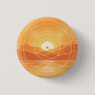 Chapa Redonda De 2,5 Cm Minimalista Montaña Océano Atardecer Retro Zen