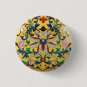 Chapa Redonda De 2,5 Cm Minton de la flor amarilla retro Tile botánico
