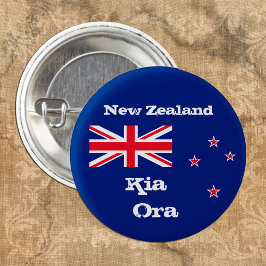 Chapa Redonda De 2,5 Cm Moda Kia Ora & New Zealand Flag / Nueva Zelanda