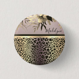 Chapa Redonda De 2,5 Cm Moda Lavender Gold Leopard Safari Floral