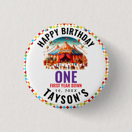 Chapa Redonda De 2,5 Cm Modern Cute Circus Carnival 1st Birthday