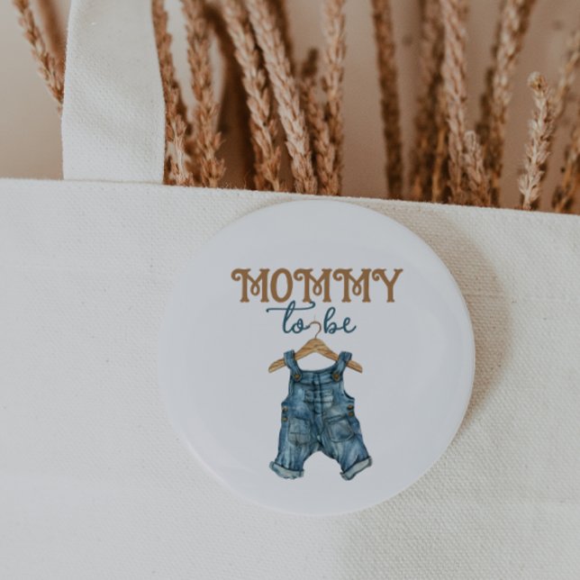 Chapa Redonda De 2,5 Cm Modern Denim Boy Blue Jean Baby Shower (Subido por el creador)