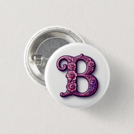 Chapa Redonda De 2,5 Cm Modern Metallic Rosemaling Letter B, Pink/Purple