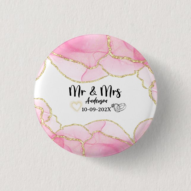 Chapa Redonda De 2,5 Cm Modern Pink and Gold Mr. (Anverso)