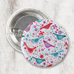 Chapa Redonda De 2,5 Cm Moderna acuarela floral de aves<br><div class="desc">Aves acuáticas modernas y contemporáneas y flores en un vibrante color verde verde azulado,  rosa magenta y rojo sobre un fondo blanco. Arte original de Nic Squirrell.</div>