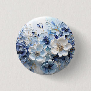 Chapa Redonda De 2,5 Cm Moderno Botánico Floral Azul Blanco Elegante