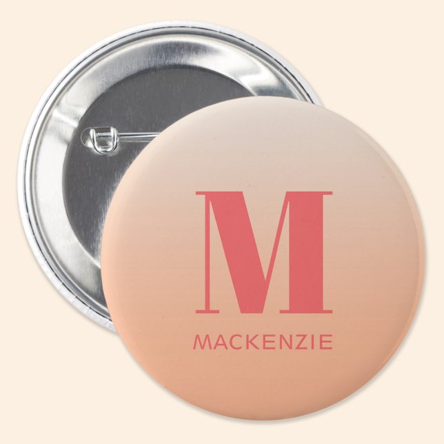 Chapa Redonda De 2,5 Cm Moderno Monograma Denominación Inicial Gradiente D (Peach gradient monogram initial name personalized button)