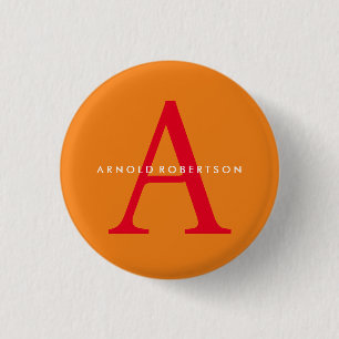 Chapa Redonda De 2,5 Cm Moderno Monograma Naranja de moda Rojo