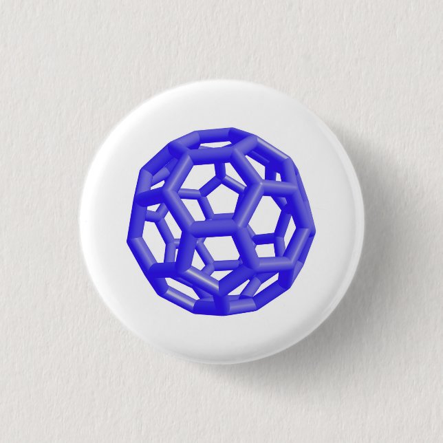 Chapa Redonda De 2,5 Cm Molécula de Buckminsterfullerene (azul) (Anverso)