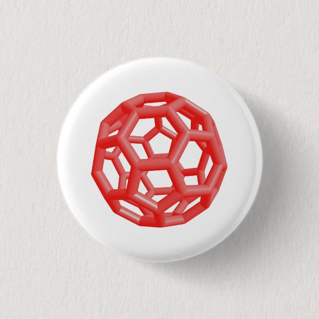 Chapa Redonda De 2,5 Cm Molécula de Buckminsterfullerene (roja) (Anverso)