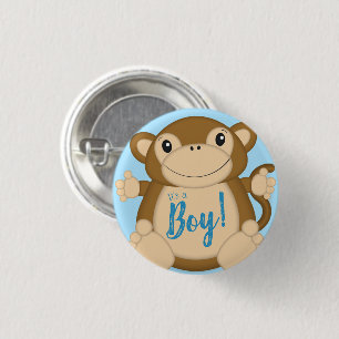 Chapa Redonda De 2,5 Cm Monkey Baby Shower Blue