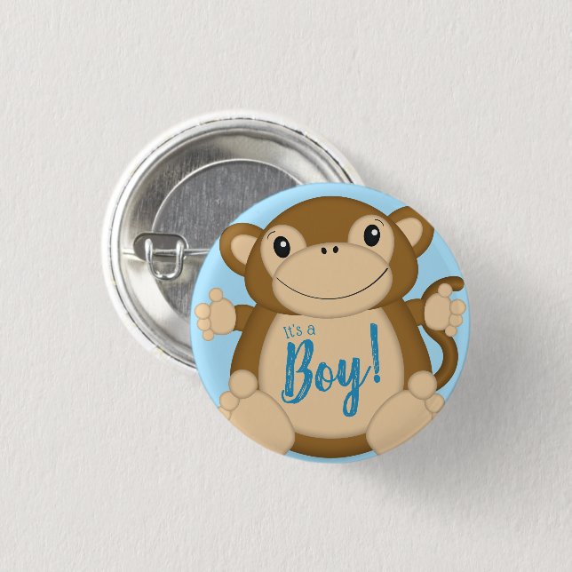 Chapa Redonda De 2,5 Cm Monkey Baby Shower Blue (Anverso y reverso)