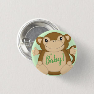 Chapa Redonda De 2,5 Cm Monkey Baby Shower Green