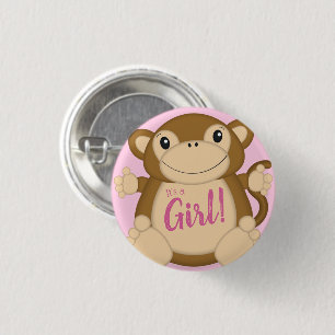 Chapa Redonda De 2,5 Cm Monkey Baby Shower Pink