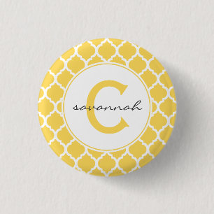 Chapa Redonda De 2,5 Cm Monograma amarillo de Quatrefoil