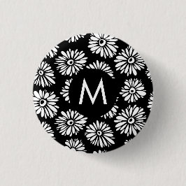 Chapa Redonda De 2,5 Cm Monograma de margarita minimalista groovy en blanc