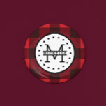 Chapa Redonda De 2,5 Cm Monograma de nombre de lumberjack de búfalo negro<br><div class="desc">Botón Monograma del nombre del lumberjack rojo negro en el búfalo negro.</div>