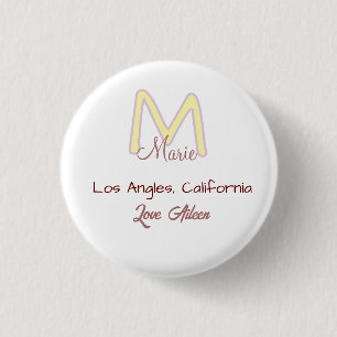 Chapa Redonda De 2,5 Cm monograma de nombre rosa amarillo amor ciudad marr