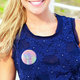 Chapa Redonda De 2,5 Cm Monograma de nombre rosado del purpurina arcoiris 