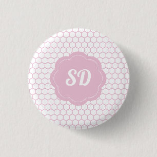 Chapa Redonda De 2,5 Cm Monograma de Personalizado de Honeycomb rosa claro