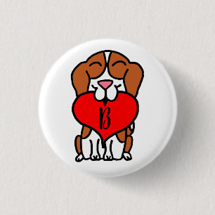 Chapa Redonda De 2,5 Cm Monograma del corazón de Beagle sonriente