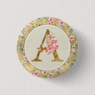 Chapa Redonda De 2,5 Cm Monograma Floral Personalizado, De la A a la Z