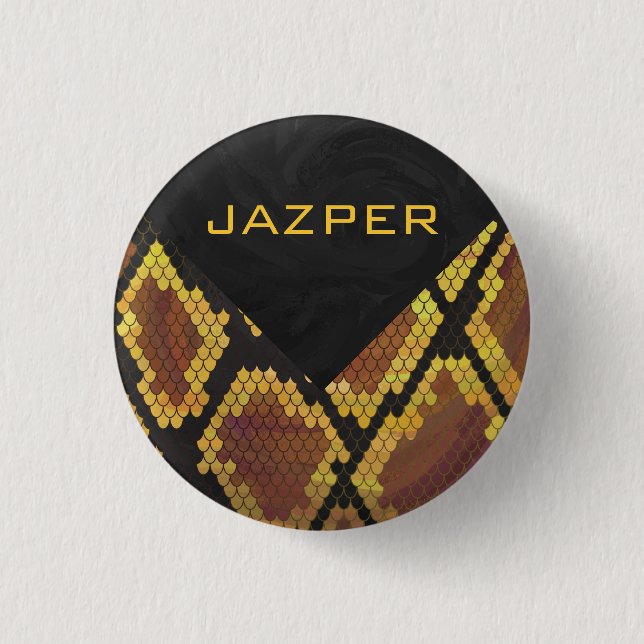 Chapa Redonda De 2,5 Cm Monograma Impreso Serpiente Marrón y Dorado (Anverso)