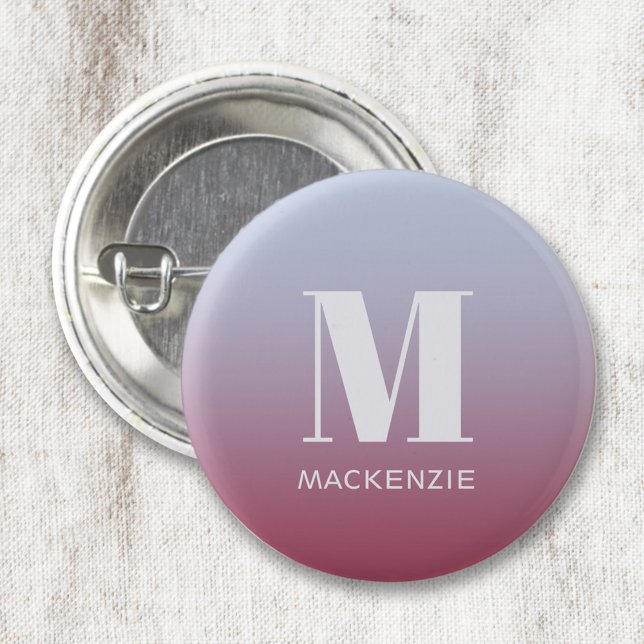 Chapa Redonda De 2,5 Cm Monograma moderno Nombre inicial Gradiente rosa az (Modern monogram initial name personalized gradient button)