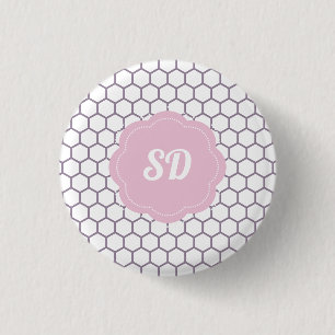 Chapa Redonda De 2,5 Cm Monograma personalizado de panal de abeja rosa cla