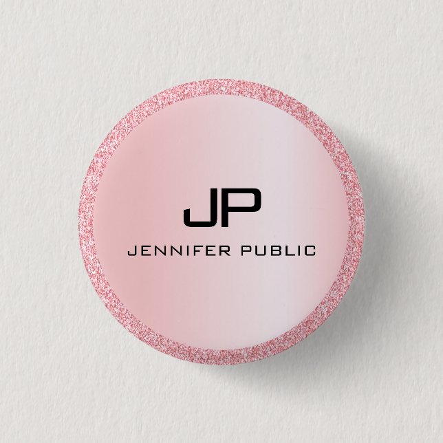 Chapa Redonda De 2,5 Cm Monograma Rosa Purpurina dorado plantilla Elegante (Anverso)