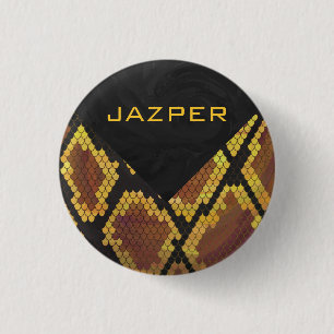 Chapa Redonda De 2,5 Cm Monograma Snake Brown y Oro Print