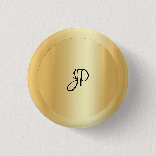 Chapa Redonda De 2,5 Cm Monogramado Faux Gold Elegant Añadir tu texto (Anverso)