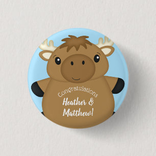 Chapa Redonda De 2,5 Cm Moose Baby Shower Blue