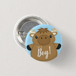 Chapa Redonda De 2,5 Cm Moose Baby Shower Blue