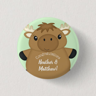 Chapa Redonda De 2,5 Cm Moose Baby Shower Green