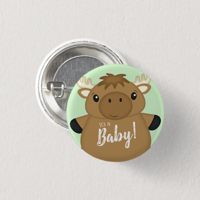 Chapa Redonda De 2,5 Cm Moose Baby Shower Green (Anverso y reverso)