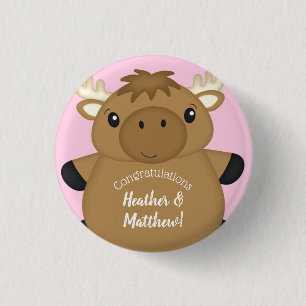 Chapa Redonda De 2,5 Cm Moose Baby Shower Pink