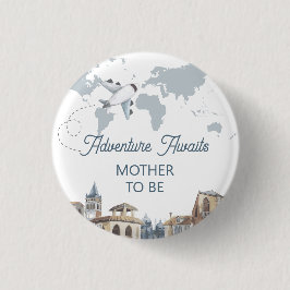 Chapa Redonda De 2,5 Cm Mother To Be World Map Airplane Baby Shower