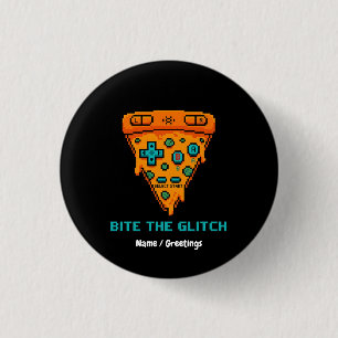 Chapa Redonda De 2,5 Cm Muerde el Glitch Retro Pizza de 8 Bits Pixel Gamer