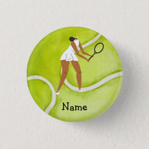 Chapa Redonda De 2,5 Cm Mujer tenista en el fondo de la pelota de tenis