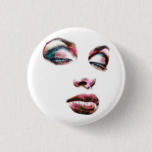 Chapa Redonda De 2,5 Cm Mujeres de arte pop enfrentan belleza maquillaje R