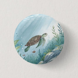 Chapa Redonda De 2,5 Cm Mundo submarino con tortuga