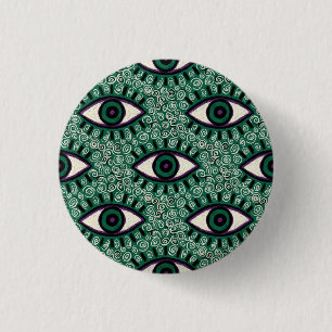 Chapa Redonda De 2,5 Cm "Mystic Emerald Eyes" - Psychedelic Swirl Seamless