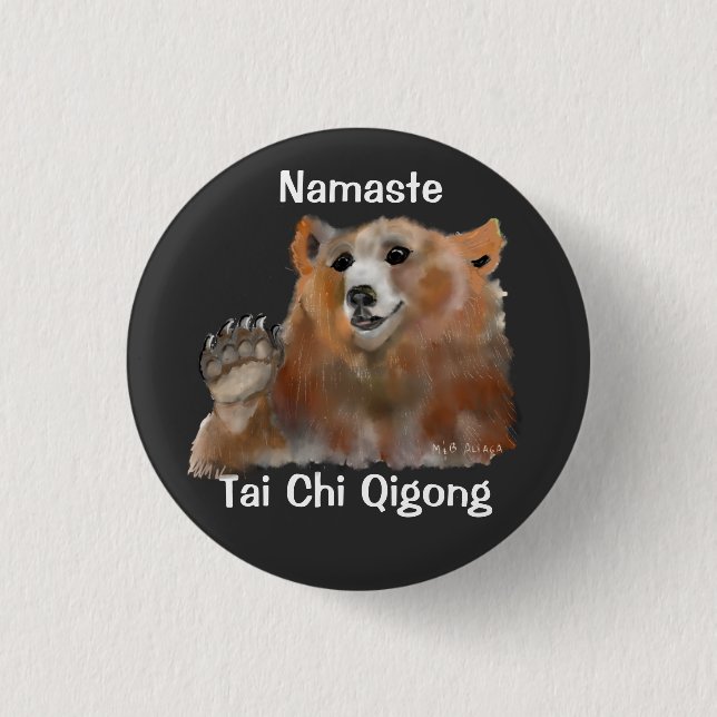 Chapa Redonda De 2,5 Cm Namaste Tai Chi Qigong Bear (Anverso)