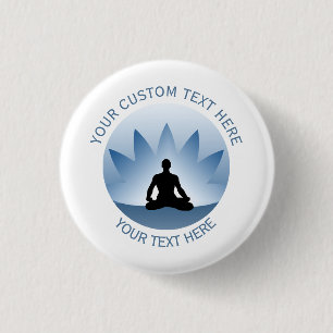 Chapa Redonda De 2,5 Cm Namaste Yoga Lotus Pose Flower Blue Personalizado